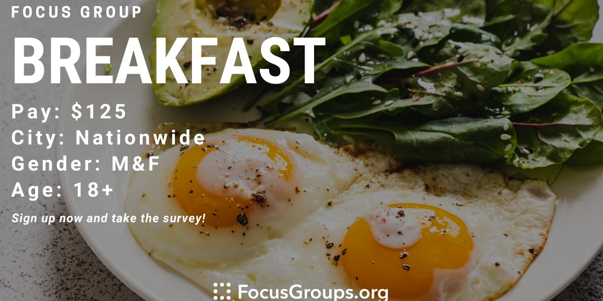 Focus Group on Breakfast - $125 - 10/13/2022