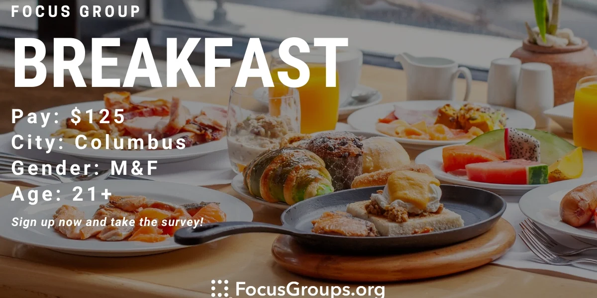 Focus Group on Breakfast in Columbus - $125 - 03/06/2023
