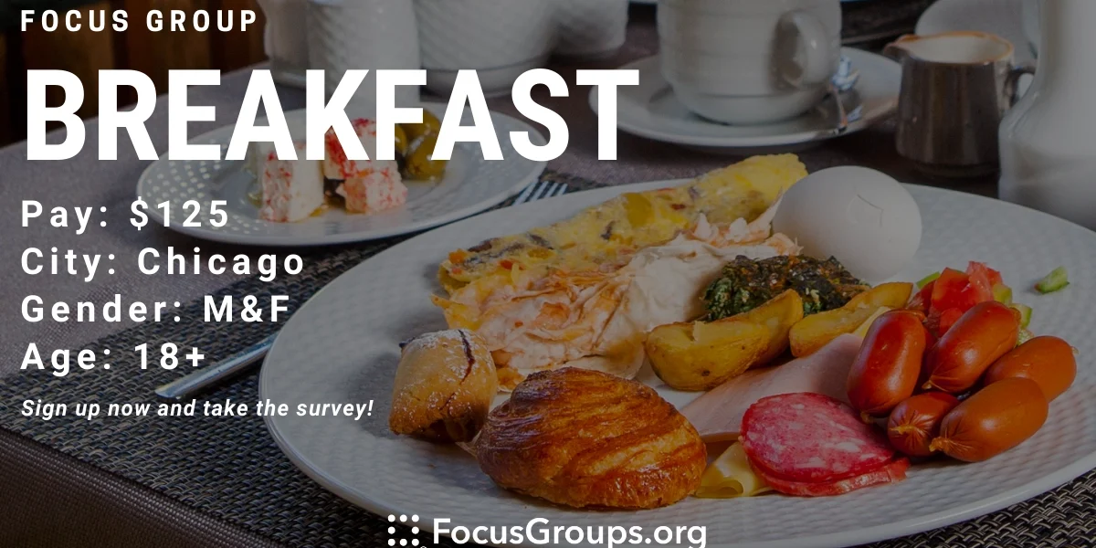 Focus Group on Breakfast in Chicago - $125 - 01/26/2023