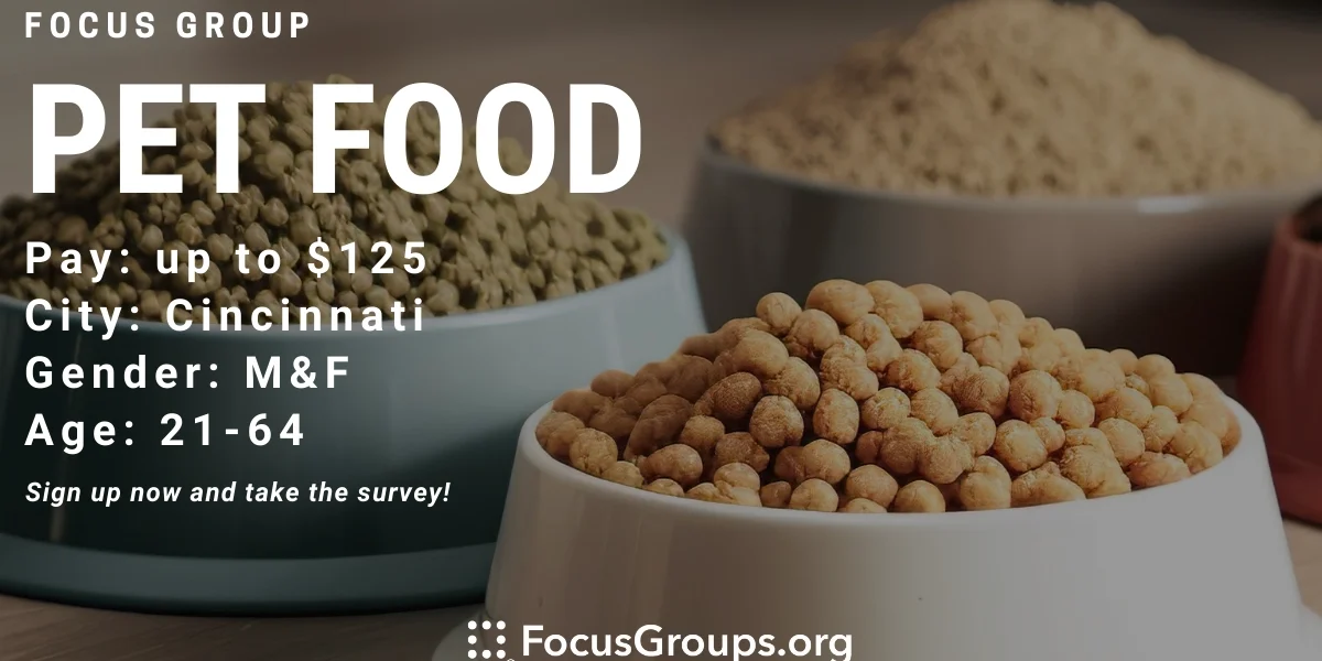 Tocus Food Focus Group on Pet Food in Cincinnati - up to $125 - 07/13/2023