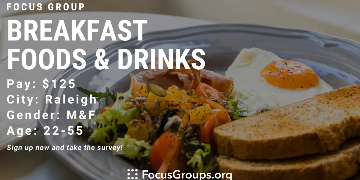 Focus Group on Breakfast Foods & Drinks in Raleigh - $125 - 07/23/2023