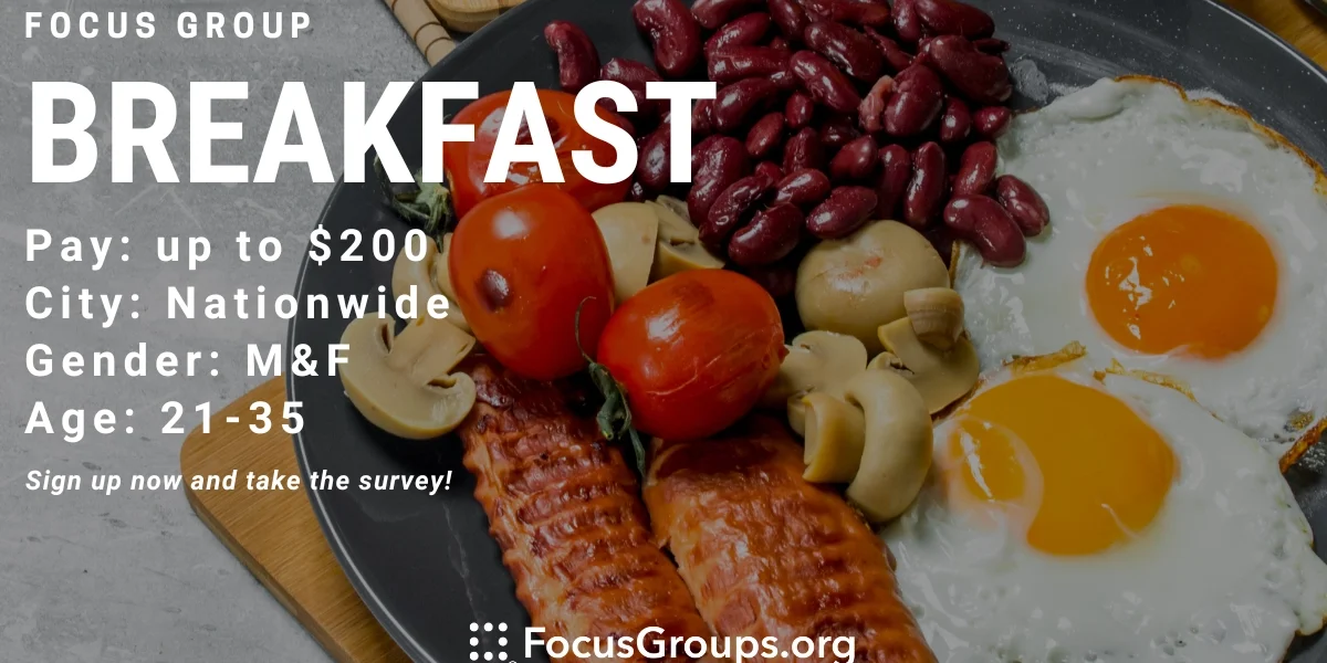 Focus Group on Breakfast - up to $200 - 08/28/2023
