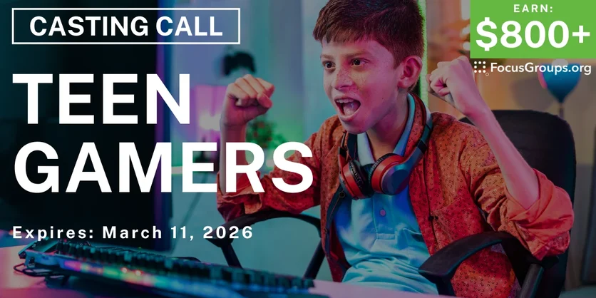 LA Teen Gamers Casting for Paid TV Commercial - $800+ - 02/09/2026