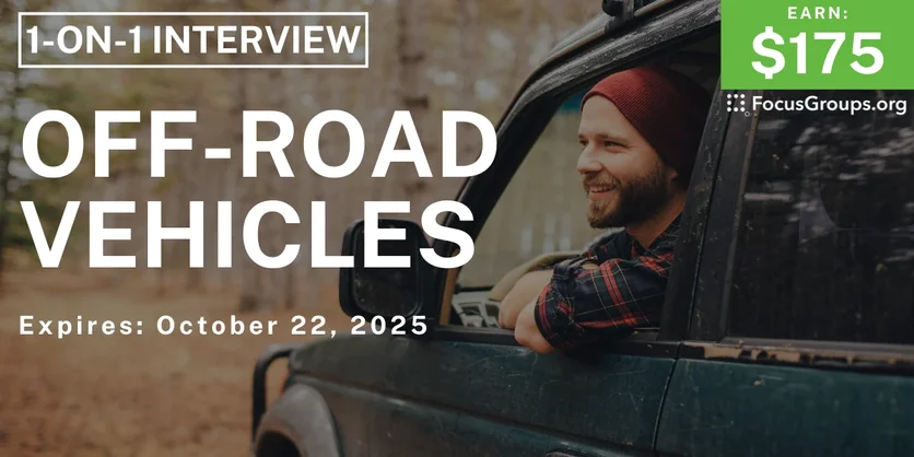 Graphic promoting Research Study in Phoenix on Off-Road Vehicles, $175 payout, happening October 23, 2025