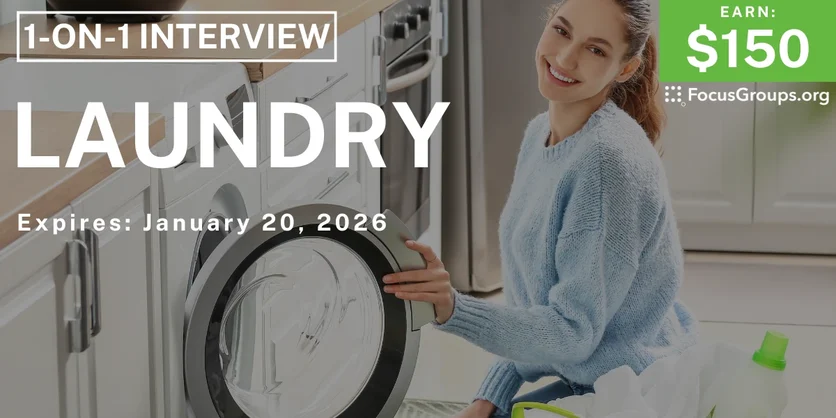 Research Study in Cincinnati on Laundry - $150 - $150 - 01/08/2026