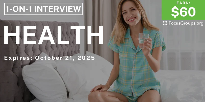 Graphic promoting Focus Group on Health, $60 payout, happening October 22, 2025