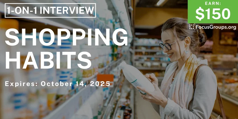 Graphic promoting Research Study in Minneapolis on Shopping Habits, $150 payout, happening October 15, 2025