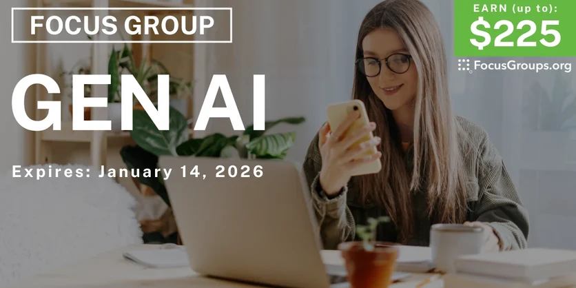 Focus Group in SF on Gen AI - up to $225 - up to $225 - 01/07/2026