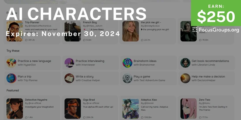 Online Interview on AI Characters - $250 - 11/04/2024