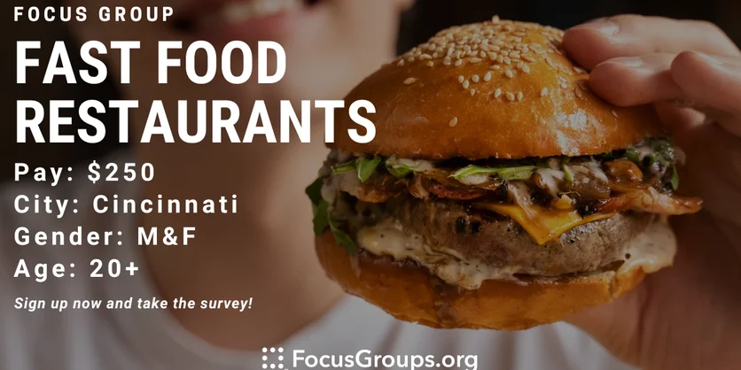 Focus Group on Fast Food Restaurants in Cincinnati - $250 - 09/11/2023