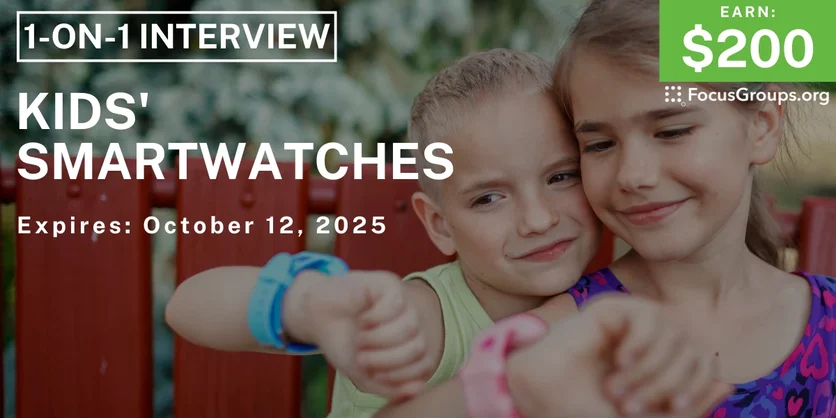 Graphic promoting Research Study in Atlanta on Kids' Smartwatches, $200 payout, happening October 13, 2025