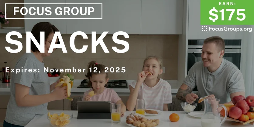 Focus Group for Moms in Irvine on Snacks - $175 - $175 - 10/30/2025