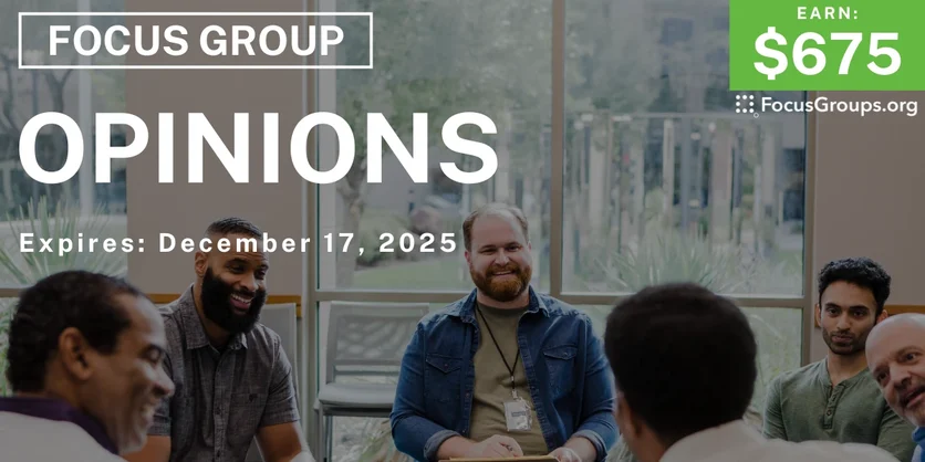Focus Group for Men in Boston on Opinions - $675 - $675 - 12/05/2025