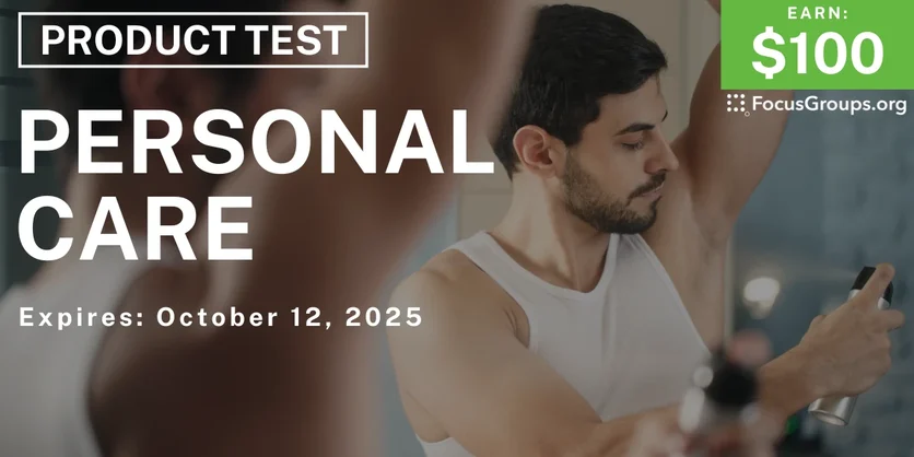 Graphic promoting Product Test for Men in Milwaukee on Personal Care, $100 payout, happening October 13, 2025