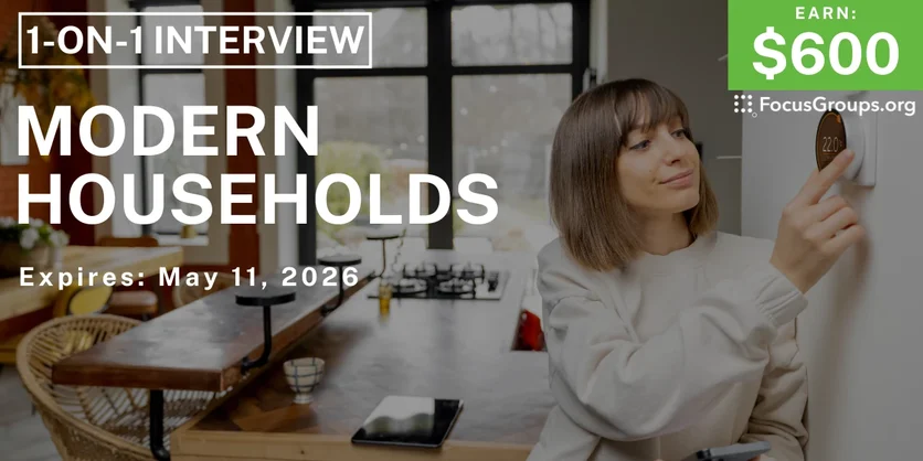 Research Study in NYC on Modern Households - $600 - $600 - 04/28/2026