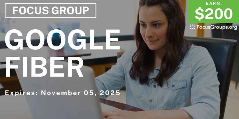 Graphic promoting Focus Group in Huntsville on Google Fiber, $200 payout, happening November 06, 2025