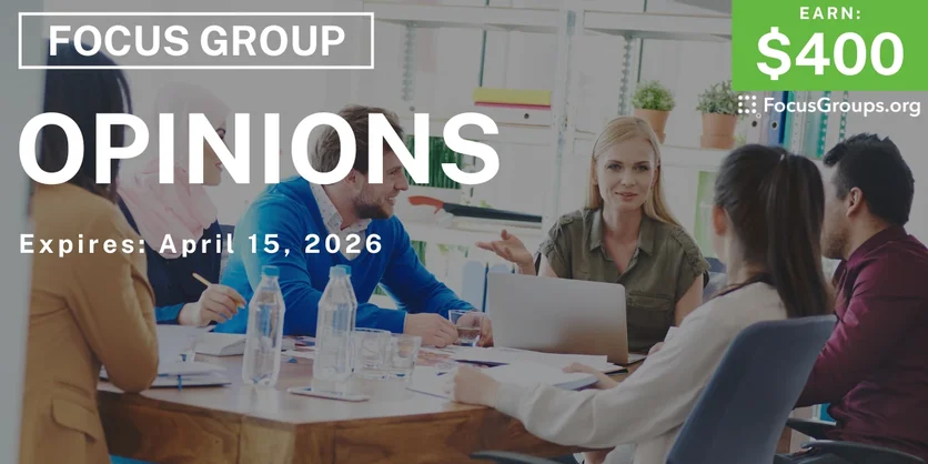 Focus Group in New Jersey on Opinions - $400 - $400 - 04/08/2026