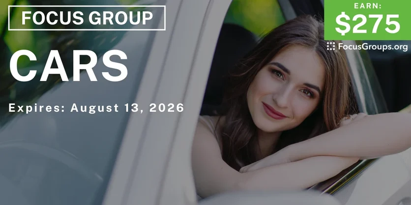 Focus Group in NYC on Cars - $275 - $275 - 07/29/2026