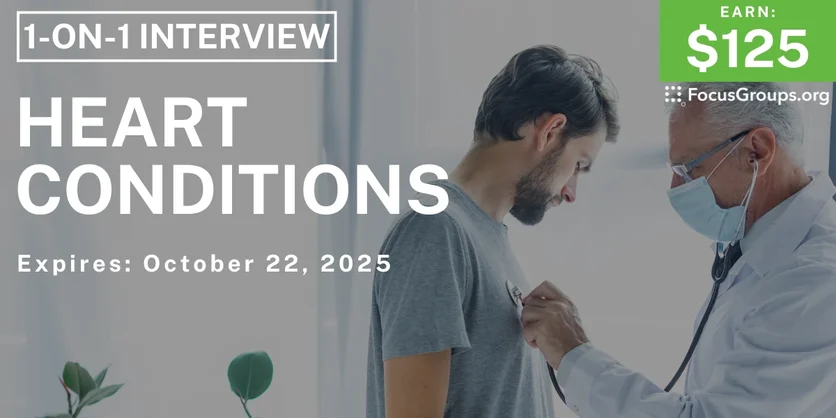 Graphic promoting Research Study on Heart Conditions, $125 payout, happening October 22, 2025