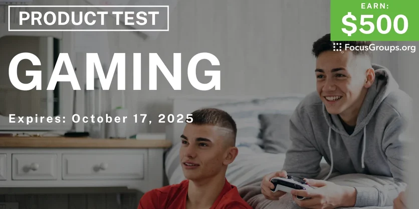 Graphic promoting Product Test for Teens in LA on Gaming, $500 payout, happening October 18, 2025
