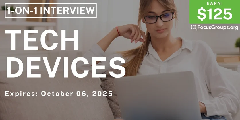 Graphic promoting Research Study in Denver on Tech Devices, $125 payout, happening October 07, 2025