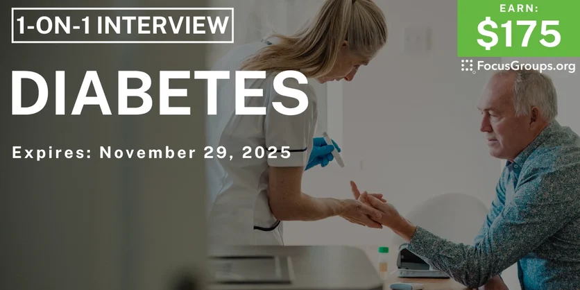 Graphic promoting Research Study on Diabetes, $175 payout, happening November 30, 2025
