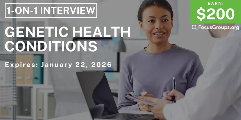 Research Study on Genetic Health Conditions - $200 - $200 - 01/12/2026