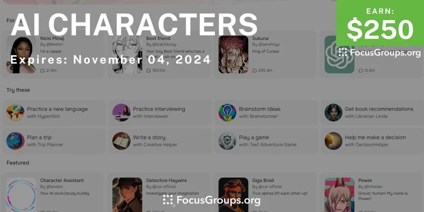 Online Interview on AI Characters - $250 - 10/07/2024