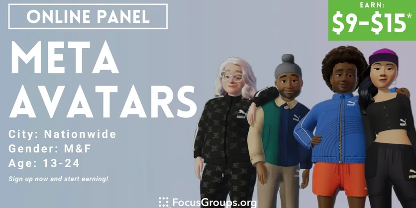 Research Panel on Meta Avatars - $9-$15* - 03/07/2024