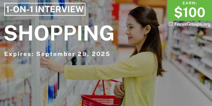 Research Study in Virginia Beach on Shopping - $100 - $100 - 09/25/2025