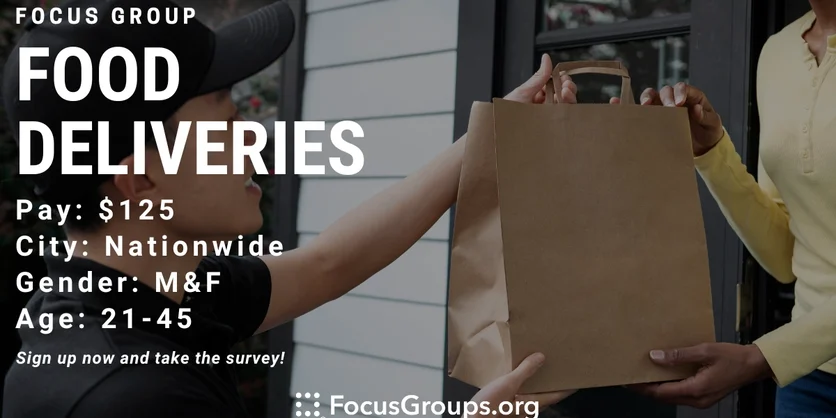 Focus Group on Food Deliveries - $125 - 09/22/2023