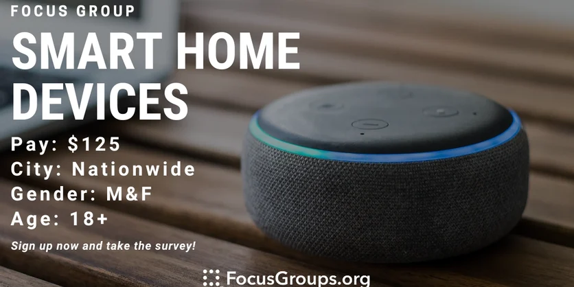 Focus Group on Smart Home Devices - $125 - 12/26/2023