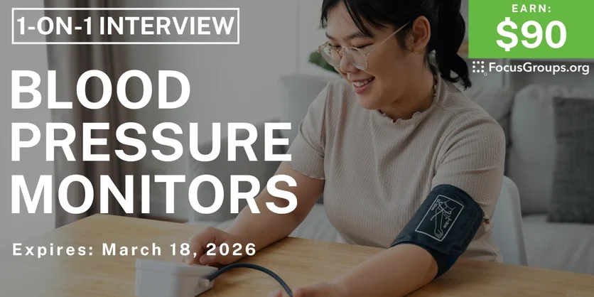 Blood Pressure Monitors Study in New Jersey - $90 - $90 - 03/12/2026