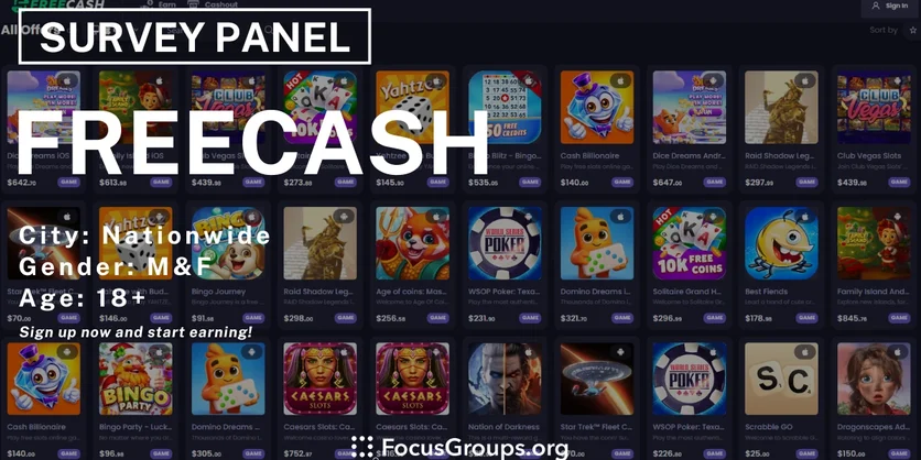 Freecash - Earn with Tasks, Games, and More! - Varies - 01/20/2025