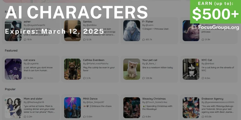 Online Interview on AI Characters - up to $500+ - 02/13/2025