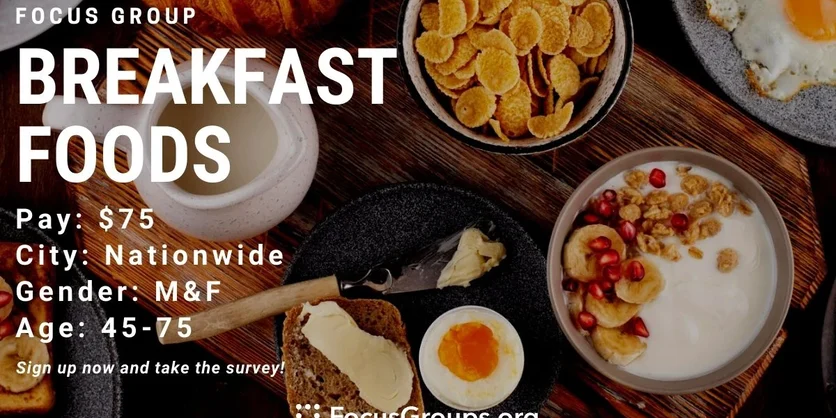 Focus Group on Breakfast Foods - $75 - 08/27/2023