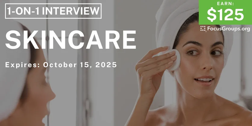 Graphic promoting Research Study for Women on Skin Care, $125 payout, happening October 15, 2025