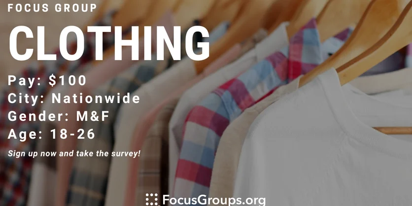 Focus Group on Clothing - $100 - 10/03/2023