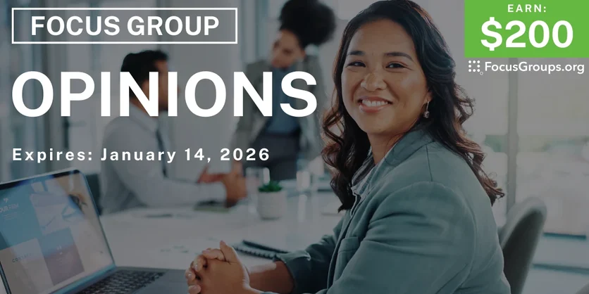 Focus Group in New Jersey on Opinions - $200 - $200 - 01/06/2026