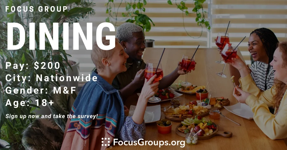 Focus Group on Dining - $200 - 04/14/2023