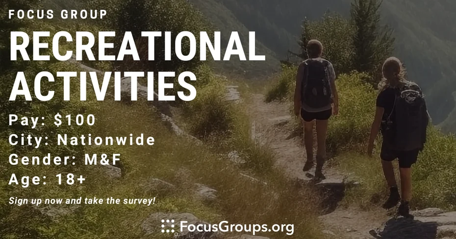 Focus Group on Recreational Activities - $150 - 11/08/2023