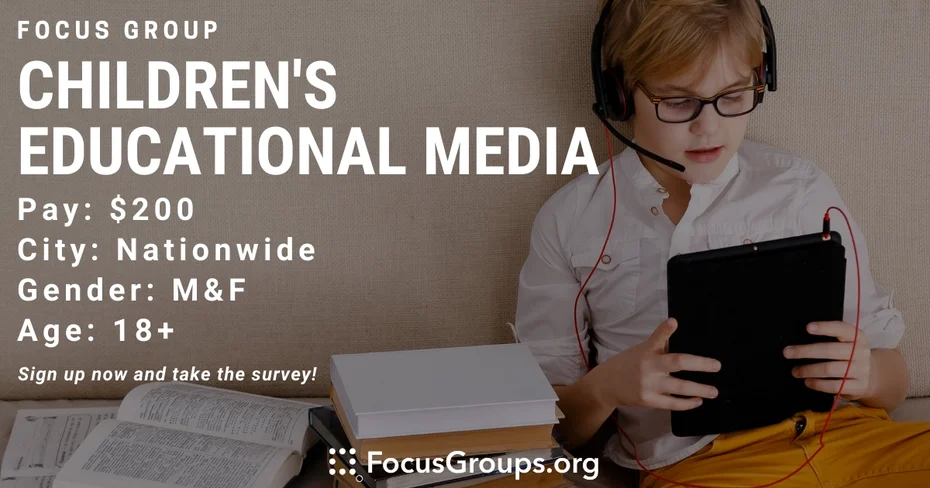 Focus Group for Parents on Children's Educational Media - $200 - 06/03/2022