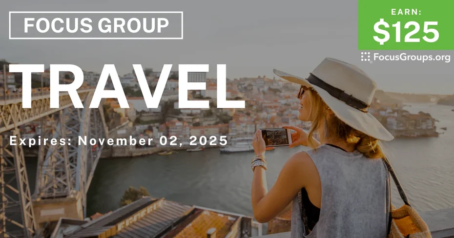 Graphic promoting Research Study on Travel, $125 payout, happening November 03, 2025