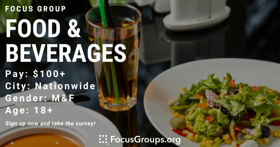Focus Group on Food & Beverages - $100 and up - 10/28/2023