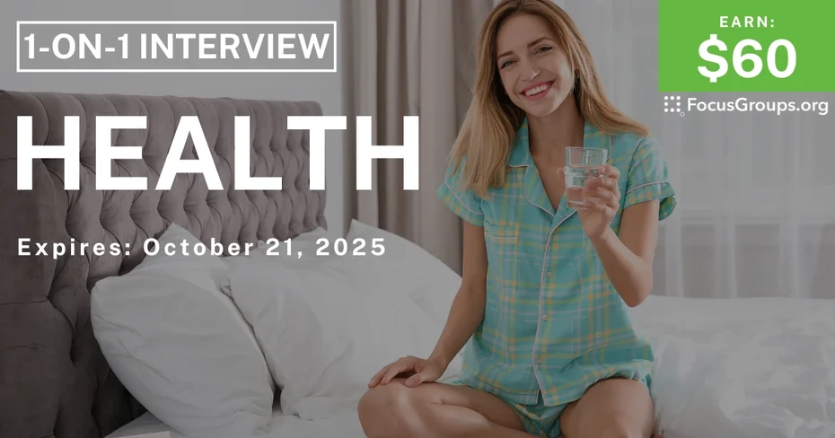 Graphic promoting Focus Group on Health, $60 payout, happening October 22, 2025
