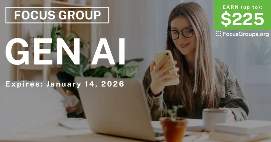 Focus Group in SF on Gen AI - up to $225 - up to $225 - 01/07/2026