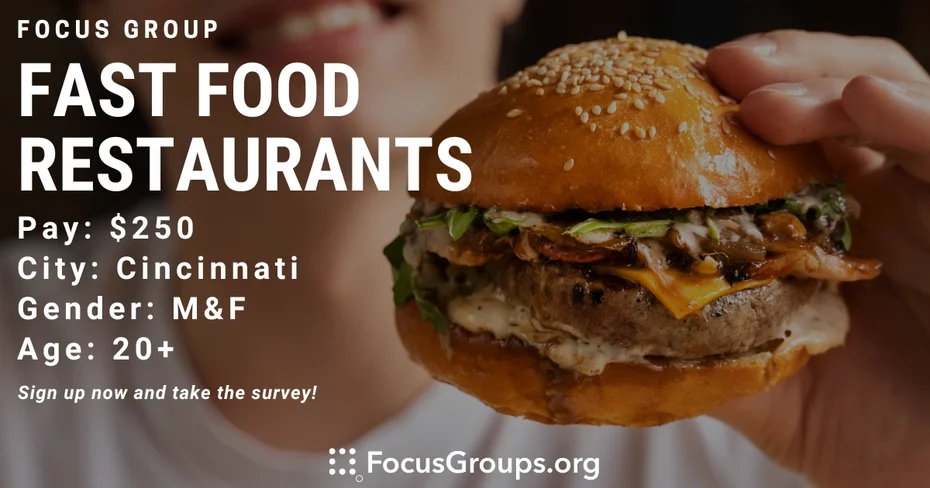 Focus Group on Fast Food Restaurants in Cincinnati - $250 - 09/11/2023