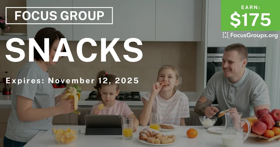 Focus Group for Moms in Irvine on Snacks - $175 - $175 - 10/30/2025