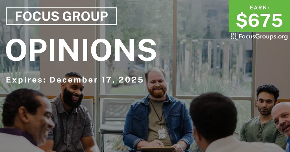 Focus Group for Men in Boston on Opinions - $675 - $675 - 12/05/2025