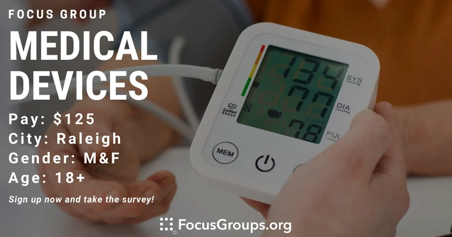 Focus Group on Medical Devices in Raleigh - $125 - 09/04/2023